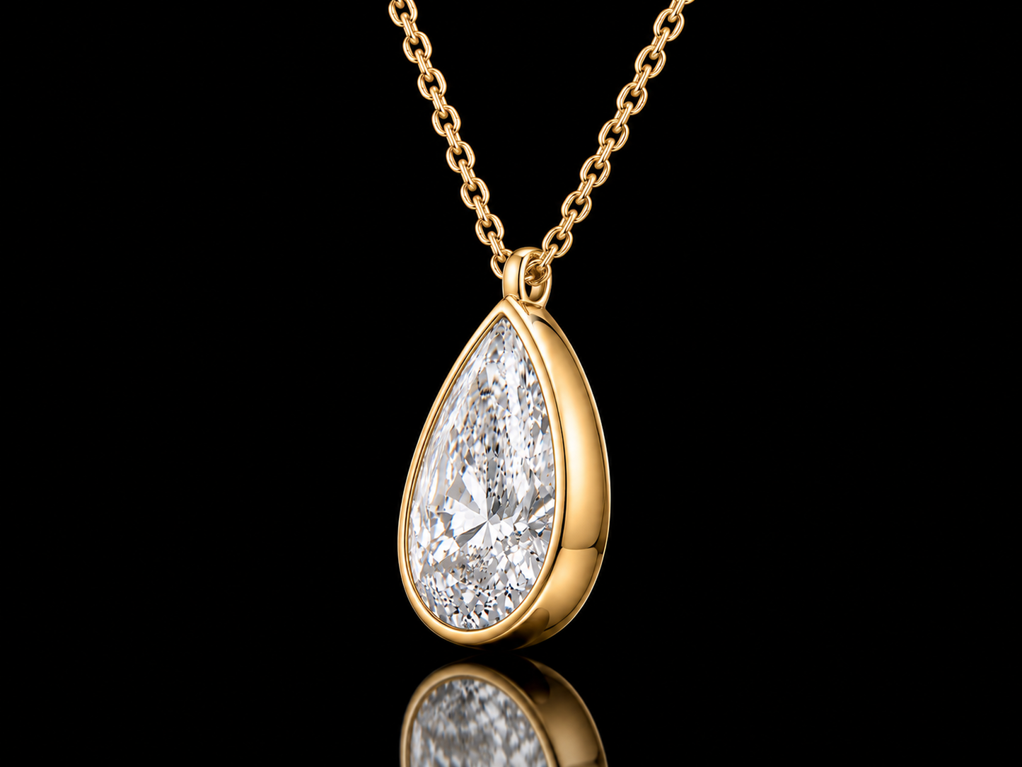IGI Certified Pear Lab-Grown Diamond Bezel Solitaire Necklace – E VVS2 | 14K Gold