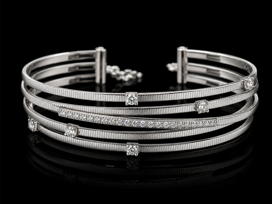 14K White Gold Flexible Diamond Bangle Bracelet – 0.35 CTW Natural Diamonds Angelica Jewellers