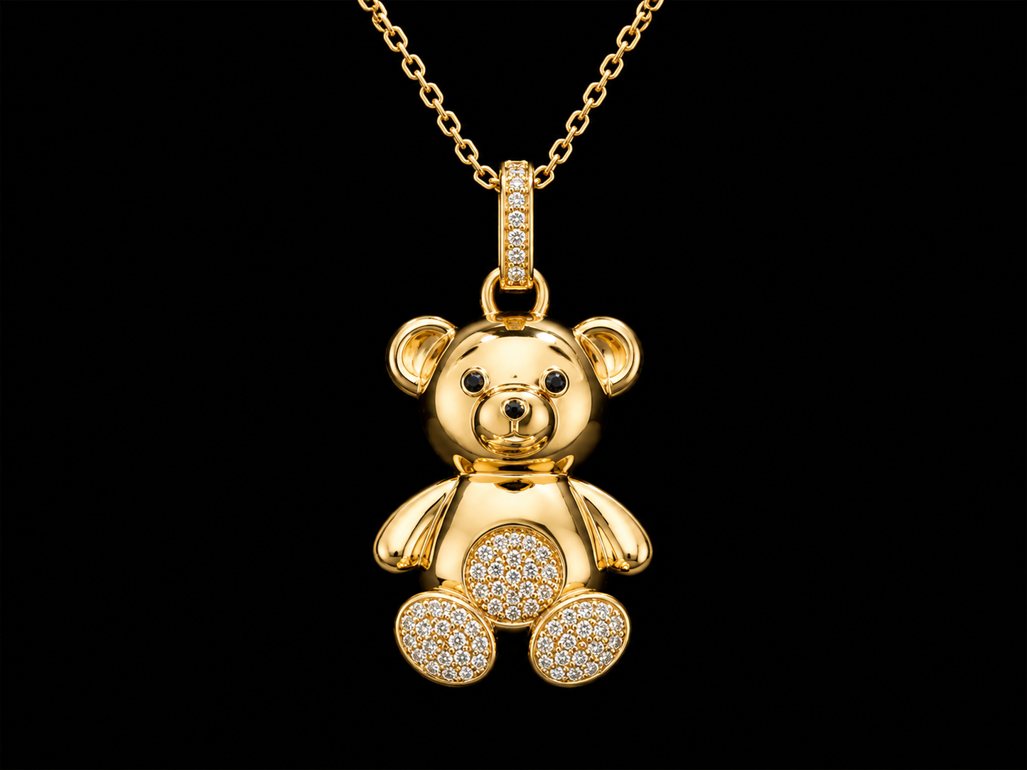 14K Yellow Gold Diamond Teddy Bear Pendant Necklace Angelica Jewellers