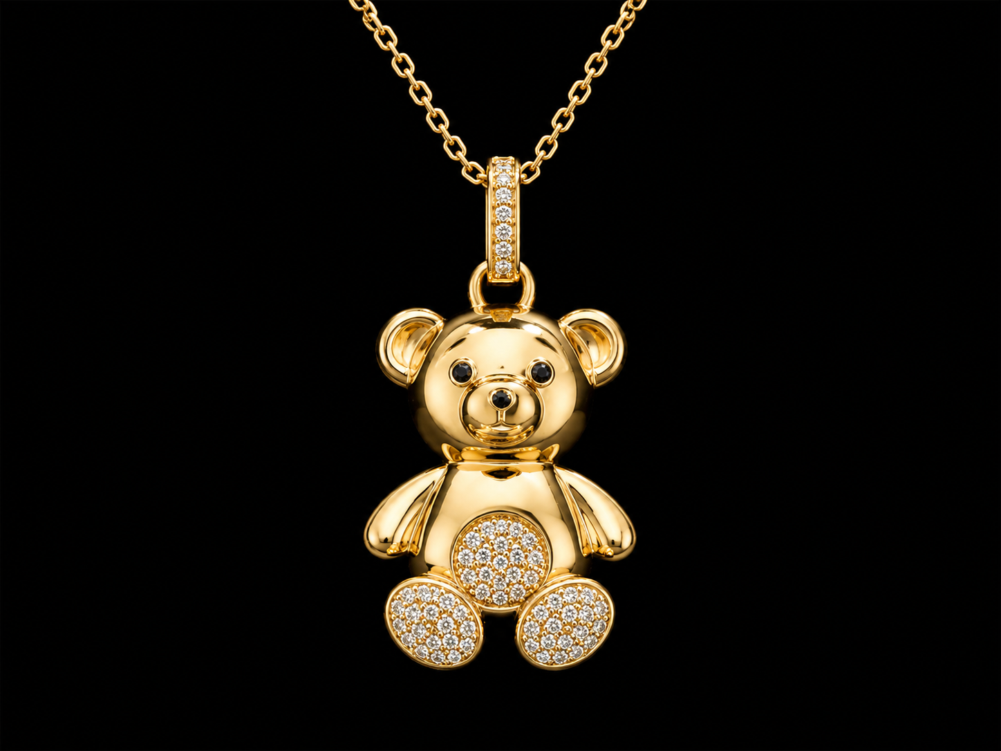14K Yellow Gold Diamond Teddy Bear Pendant Necklace Angelica Jewellers
