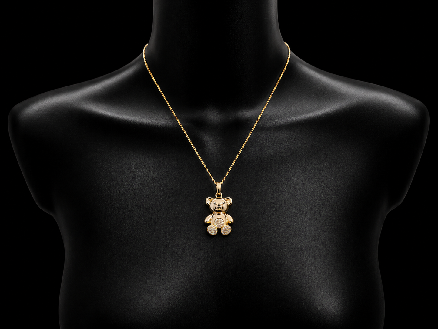 14K Yellow Gold Diamond Teddy Bear Pendant Necklace Angelica Jewellers