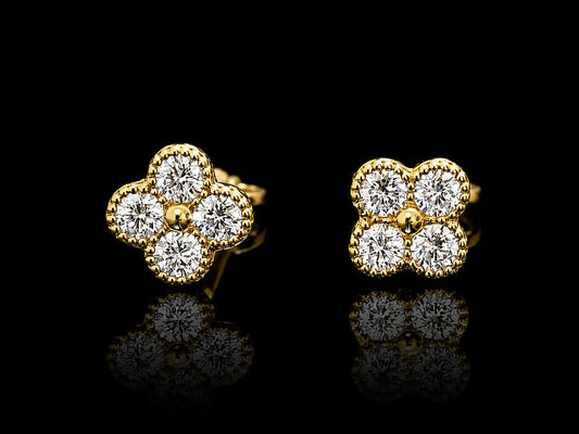 14K Yellow Gold Diamond Clover Stud Earrings – 0.34 CT superbell