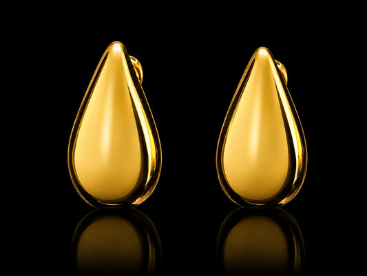 14K Yellow Gold Puffy Drop Stud Earrings – Electroform Hollow Design superbell
