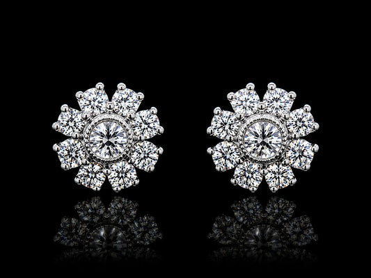18K White Gold Diamond Flower Stud Earrings superbell