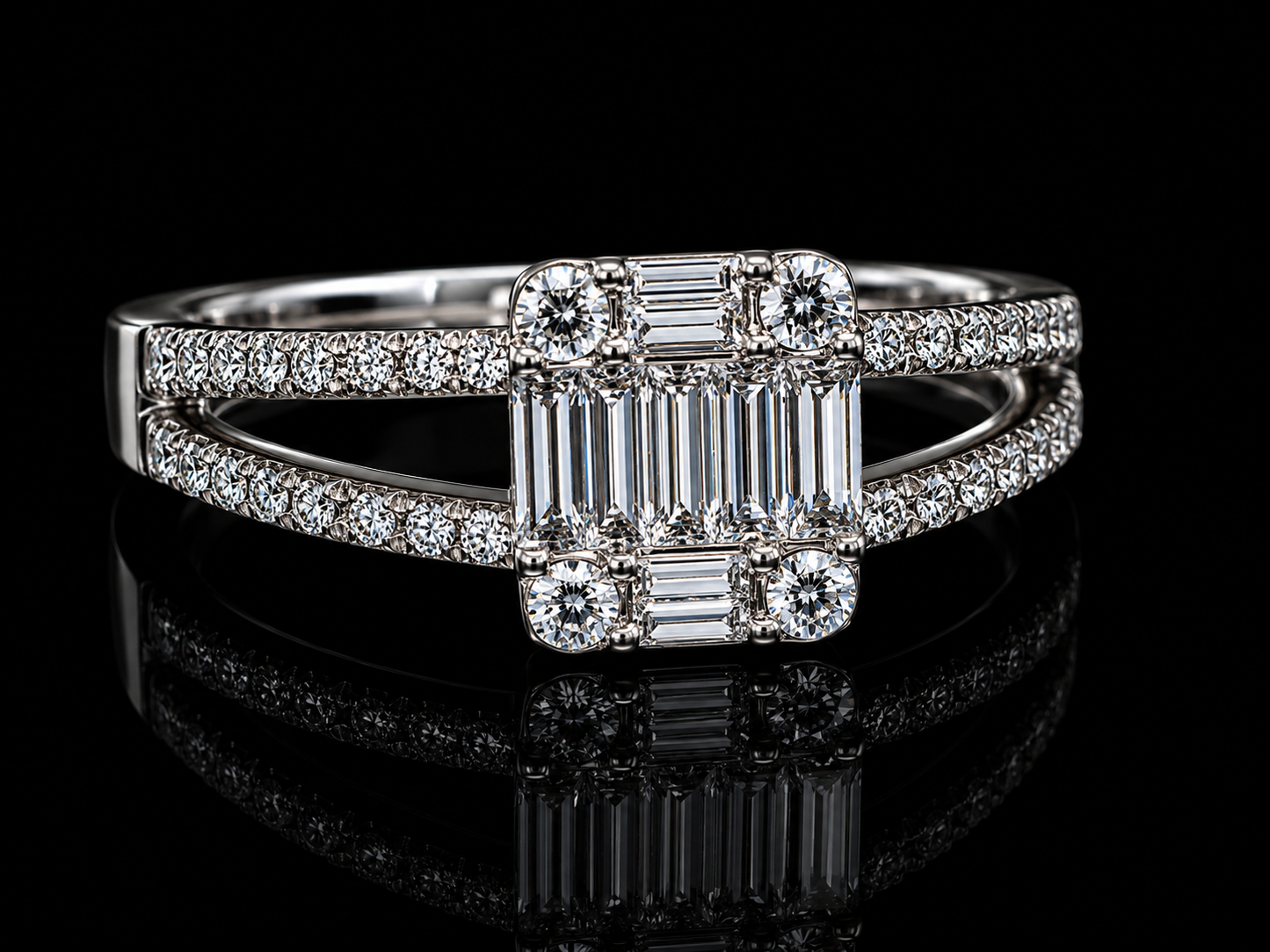 18K White Gold Natural Diamond Engagement Ring – Emerald & Round Diamond Trilogy Ring (0.64CT) (Copy) Angelica Jewellers