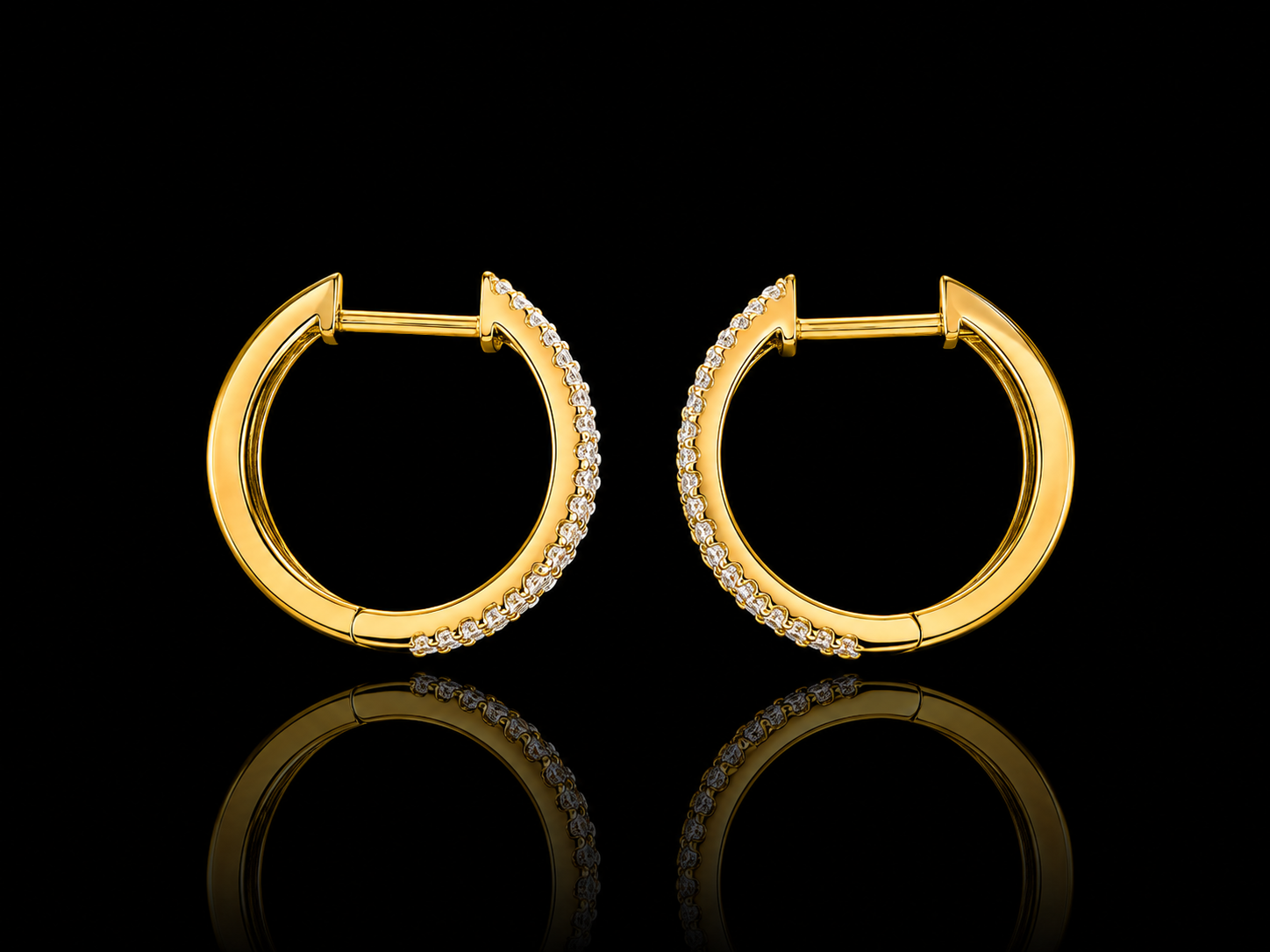 14K Yellow Gold Diamond-Cut Hoop Earrings | 0.18 CT Natural Diamonds superbell