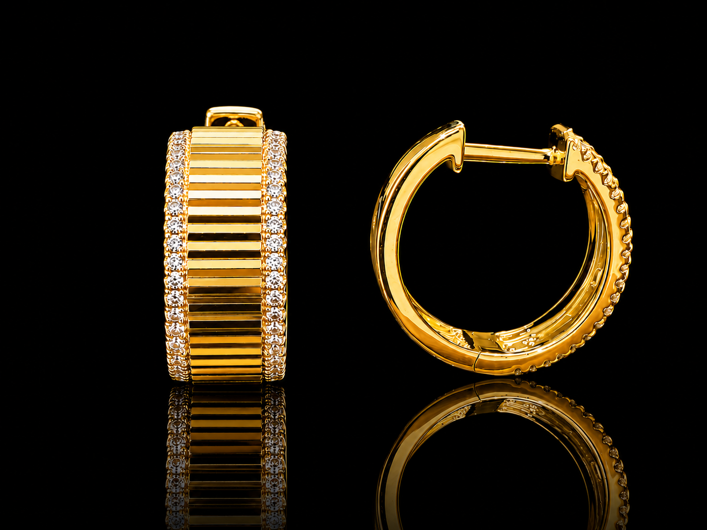 14K Yellow Gold Diamond-Cut Hoop Earrings | 0.18 CT Natural Diamonds superbell