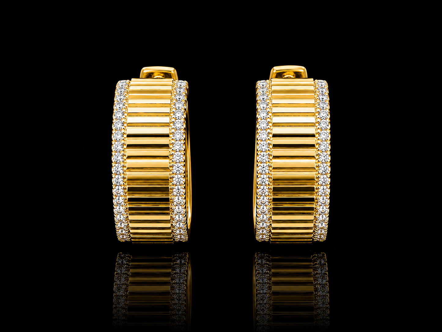 14K Yellow Gold Diamond-Cut Hoop Earrings | 0.18 CT Natural Diamonds superbell