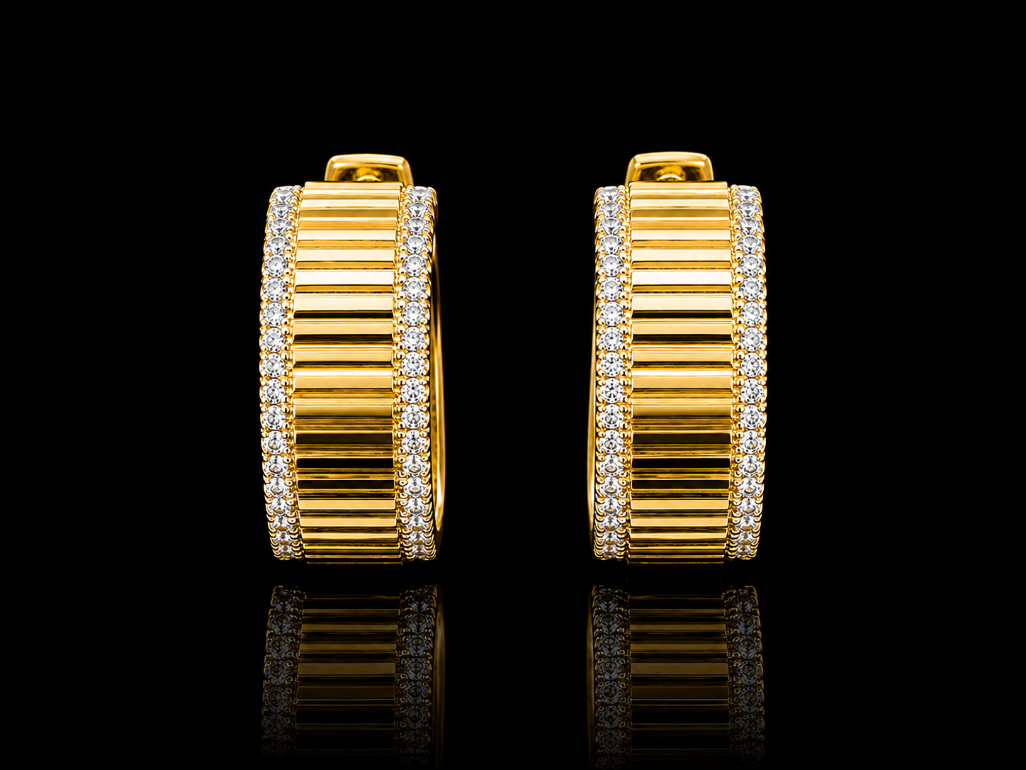 14K Yellow Gold Diamond-Cut Hoop Earrings | 0.18 CT Natural Diamonds superbell