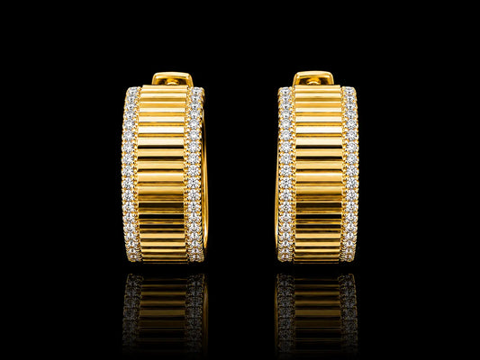 14K Yellow Gold Diamond-Cut Hoop Earrings | 0.18 CT Natural Diamonds superbell