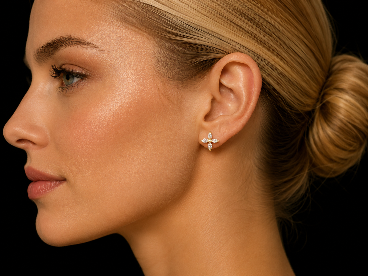 14K Yellow Gold Diamond Flower Stud Earrings – 0.34 CT Natural Diamonds superbell