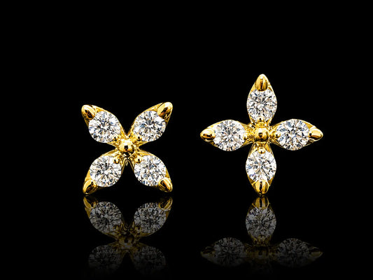 14K Yellow Gold Diamond Flower Stud Earrings – 0.34 CT Natural Diamonds superbell