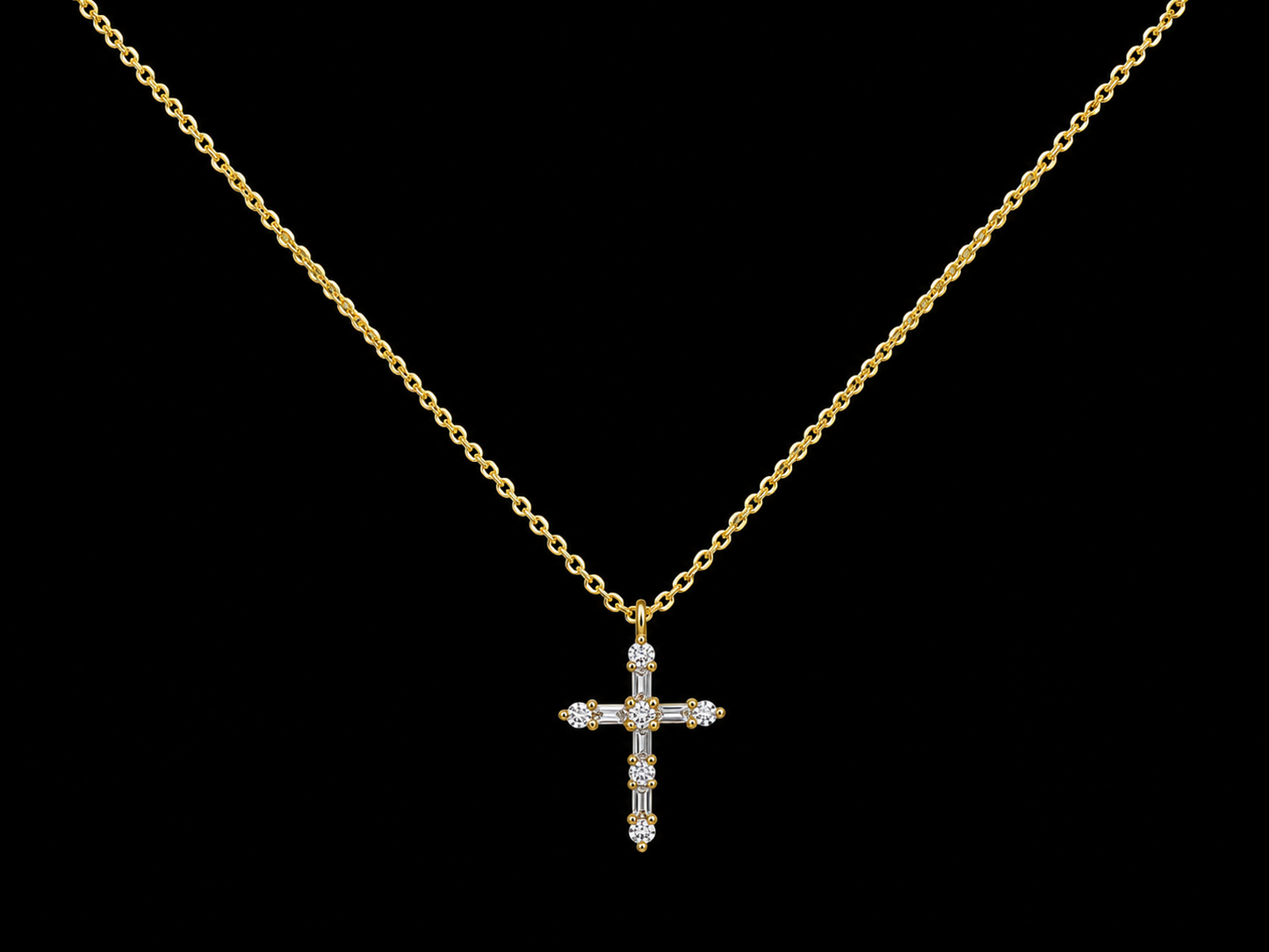 14K Yellow Gold Diamond Cross Necklace Angelica Jewellers