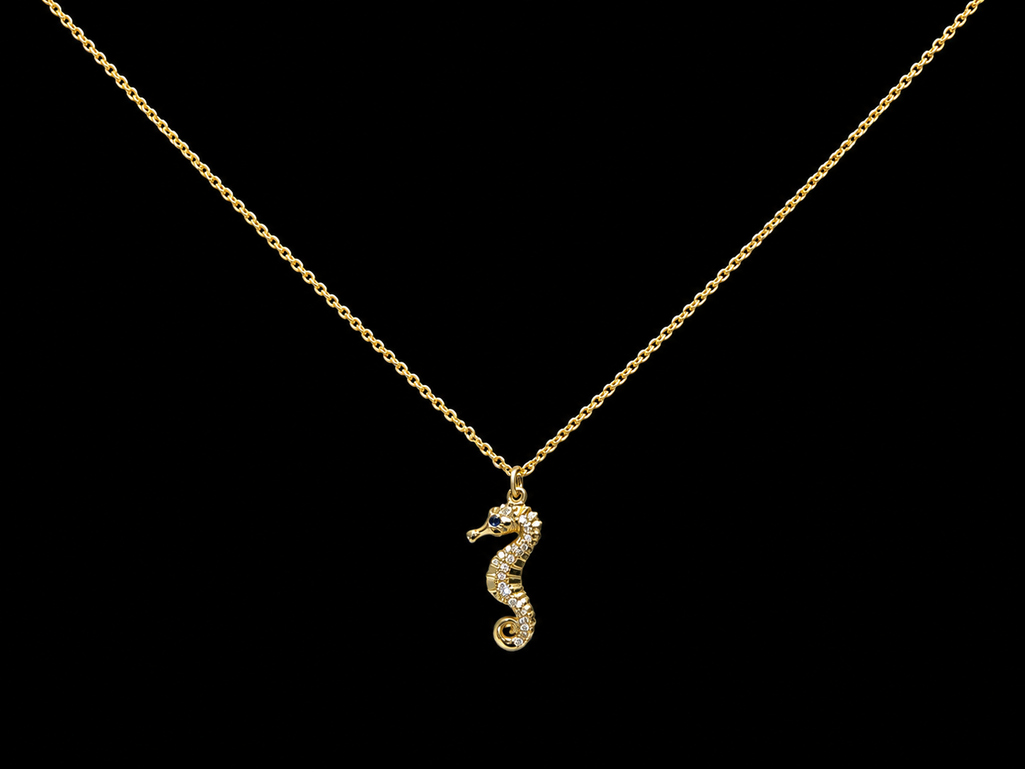 14K Yellow Gold Diamond Seahorse Necklace Angelica Jewellers