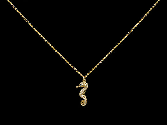 14K Yellow Gold Diamond Seahorse Necklace Angelica Jewellers