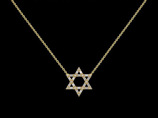 14K Yellow Gold Star of David Diamond Necklace – 0.30 CTW Natural Diamonds Angelica Jewellers