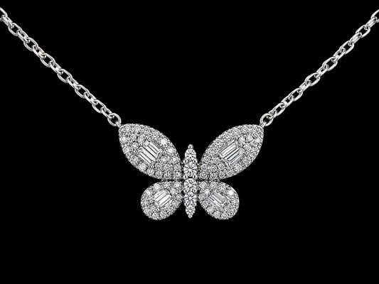 14K White Gold 0.28 CT Natural Diamond Butterfly Necklace Angelica Jewellers