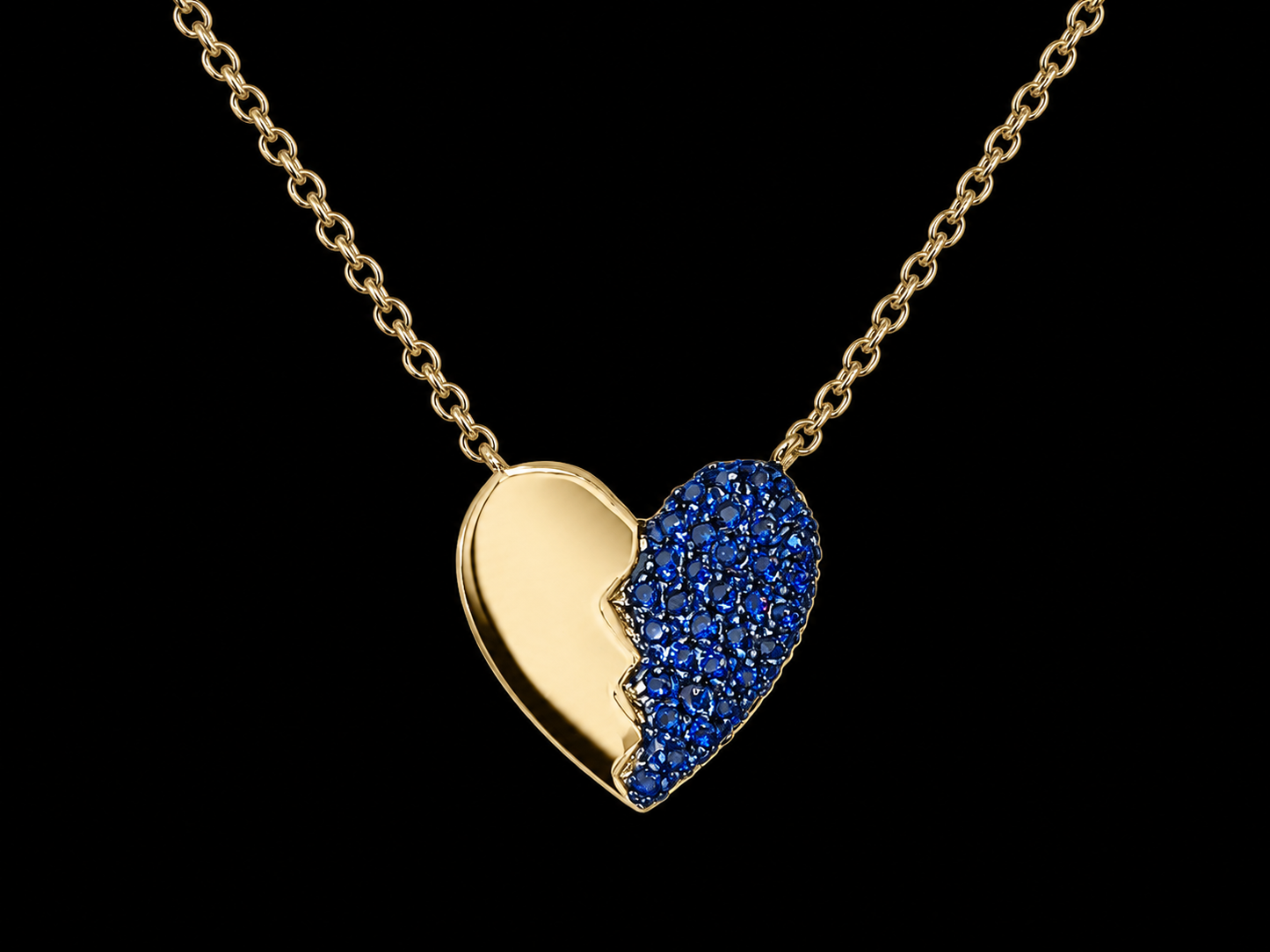 14K Yellow Gold Natural Blue Sapphire Folded Heart Necklace – 0.14 CT Angelica Jewellers