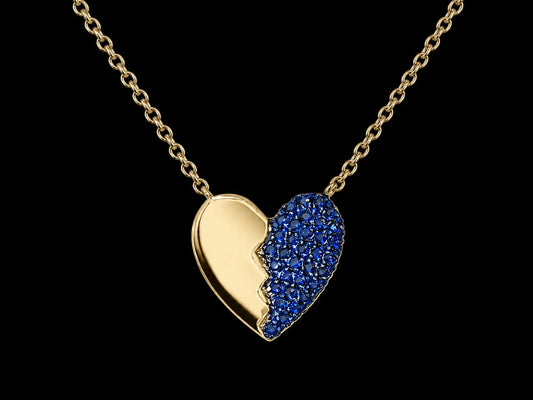 14K Yellow Gold Natural Blue Sapphire Folded Heart Necklace – 0.14 CT Angelica Jewellers
