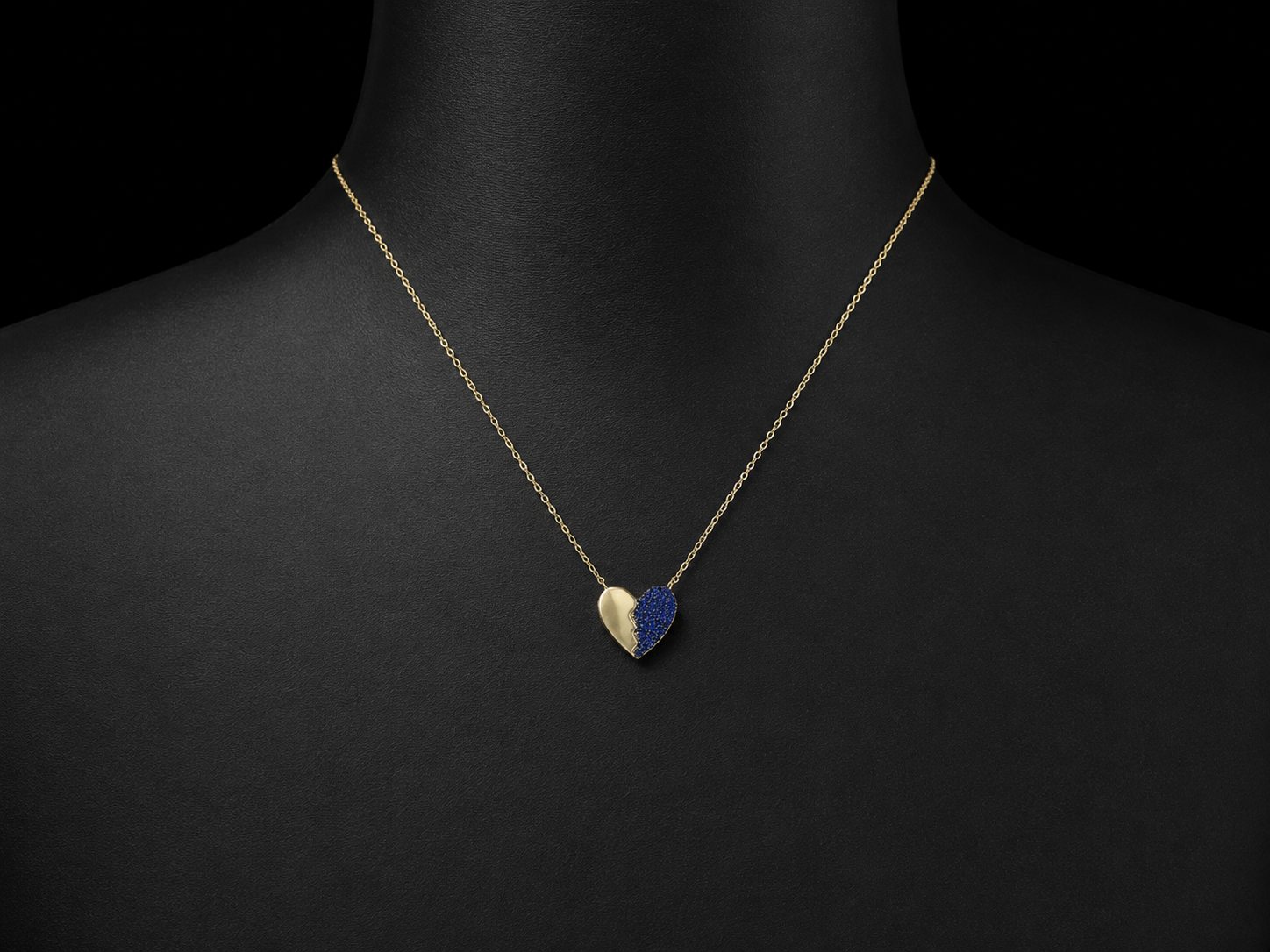14K Yellow Gold Natural Blue Sapphire Folded Heart Necklace – 0.14 CT Angelica Jewellers
