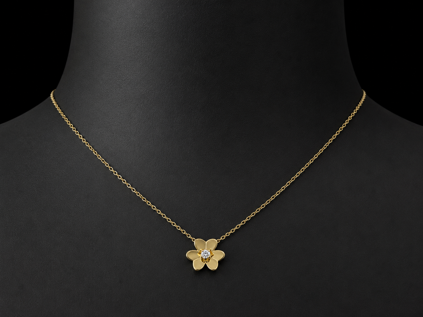 18K Yellow Gold Natural Diamond Clover Necklace – 0.06 CT Angelica Jewellers