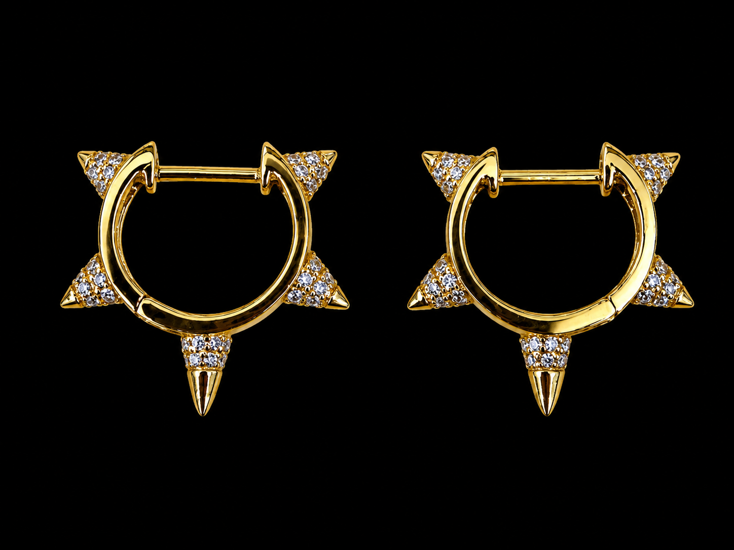 14K Yellow Gold Diamond Spike Hoop Earrings superbell