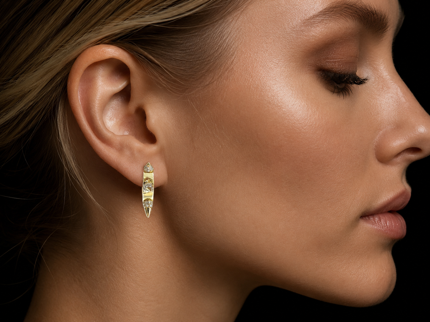 14K Yellow Gold Diamond Spike Hoop Earrings superbell