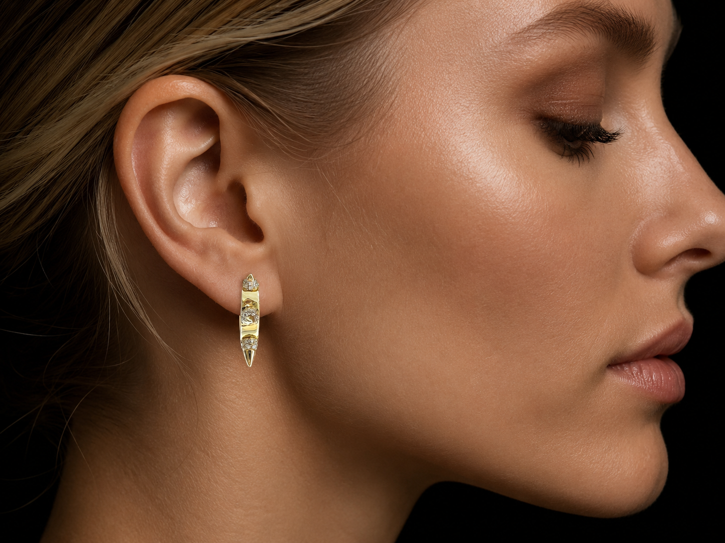 14K Yellow Gold Diamond Spike Hoop Earrings superbell