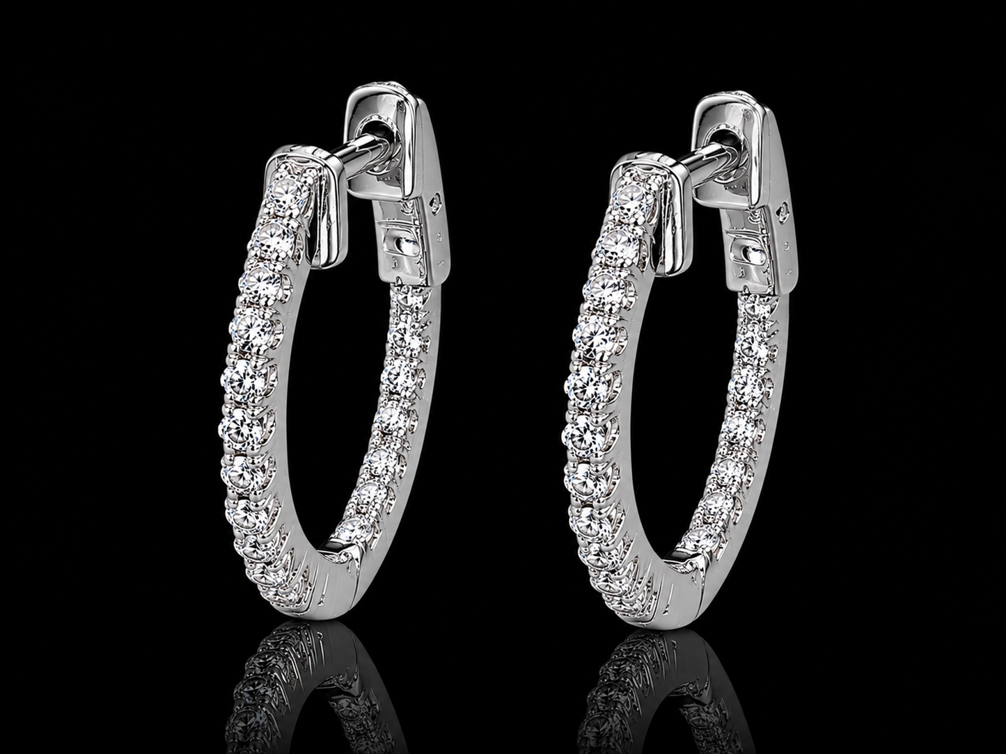 14K White Gold Inside-Out Diamond Hoop Earrings superbell