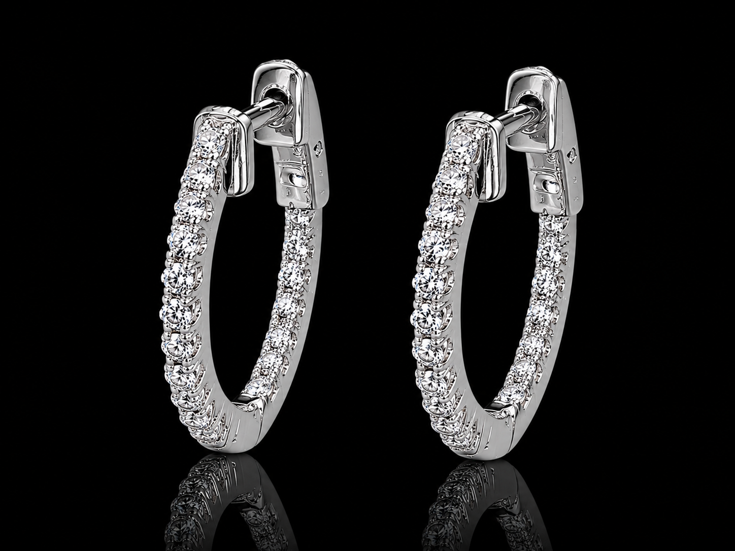 14K White Gold Inside-Out Diamond Hoop Earrings superbell