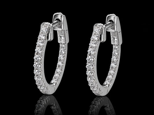14K White Gold Inside-Out Diamond Hoop Earrings superbell