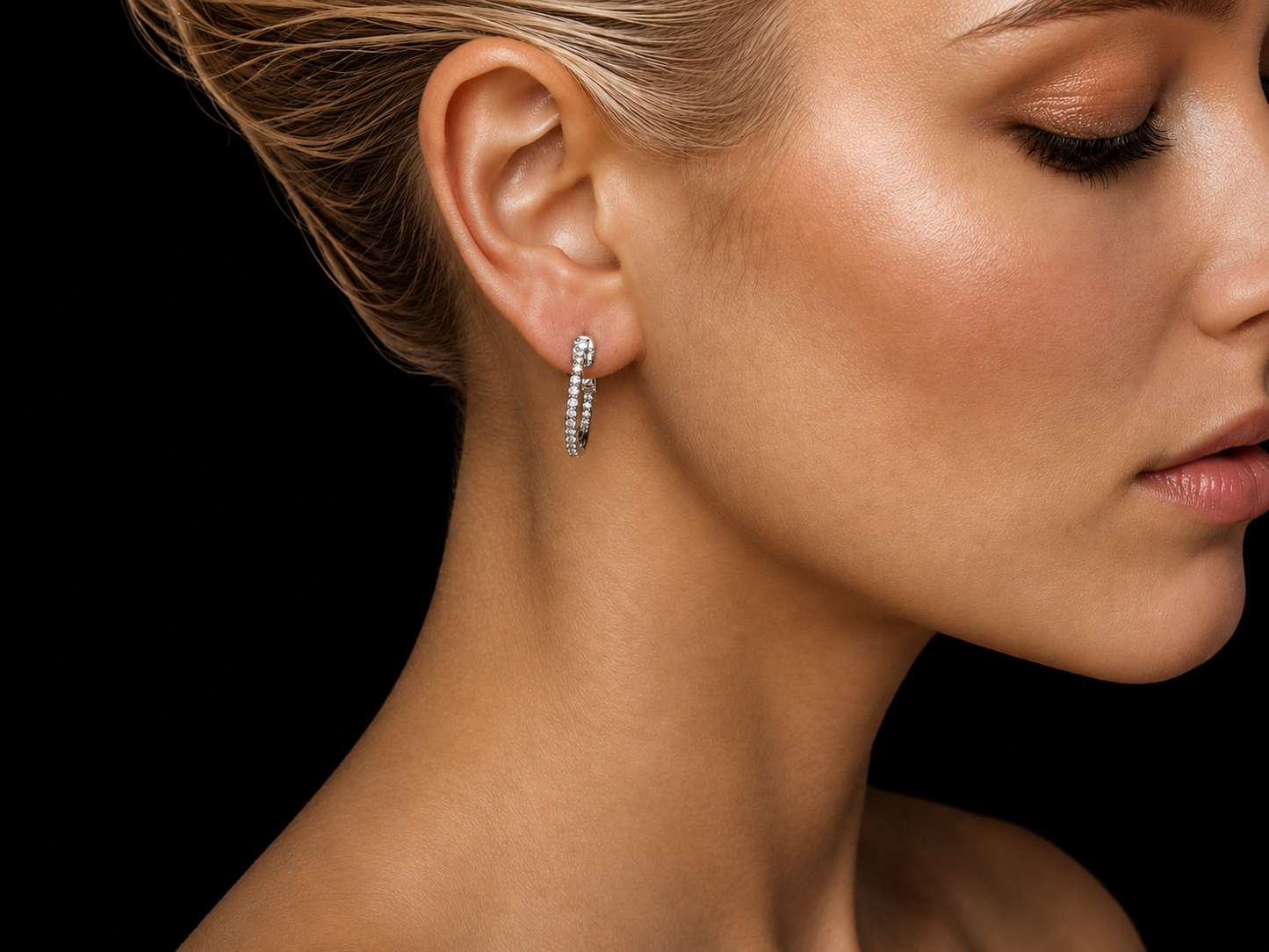 14K White Gold Inside-Out Diamond Hoop Earrings superbell