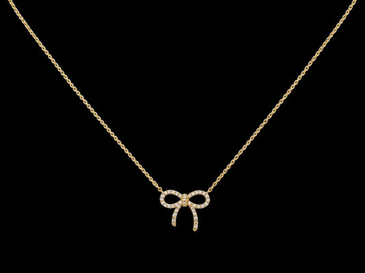 14K Yellow Gold Diamond Bow Necklace Angelica Jewellers