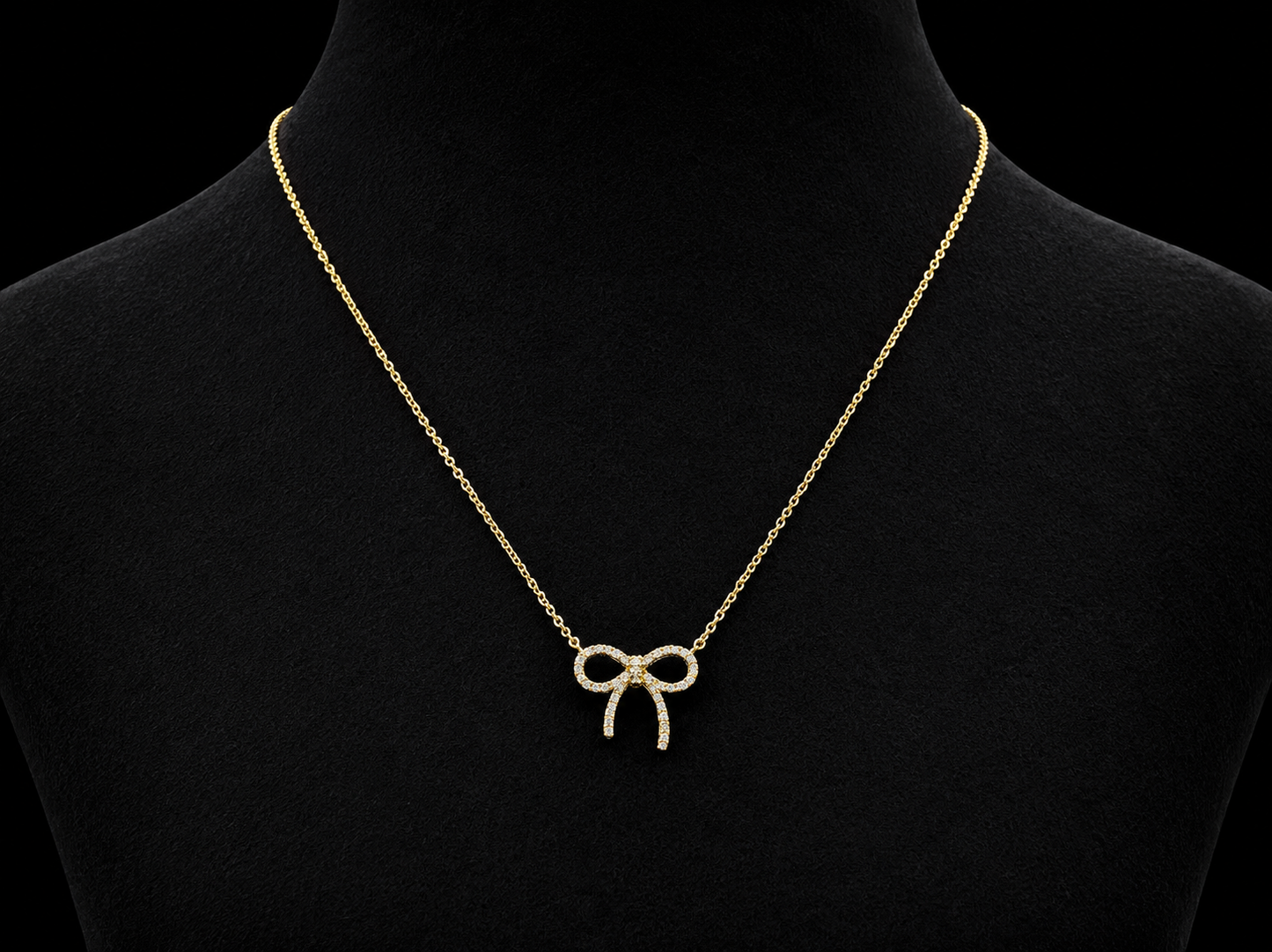 14K Yellow Gold Diamond Bow Necklace Angelica Jewellers