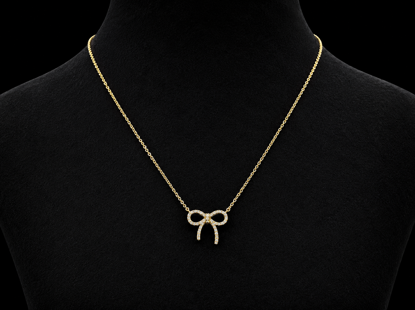 14K Yellow Gold Diamond Bow Necklace Angelica Jewellers