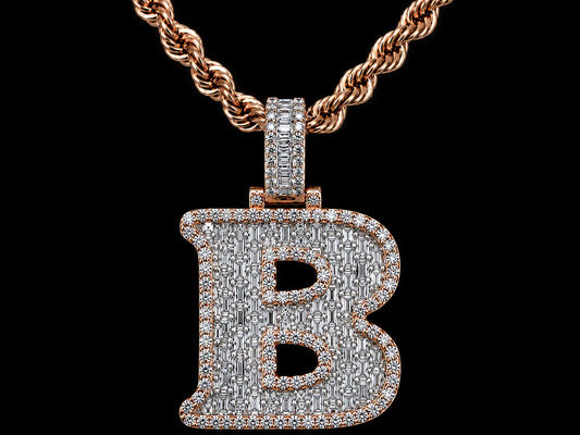10K Rose Gold B Initial Diamond Pendant – 1.69 CT Angelica Jewellers