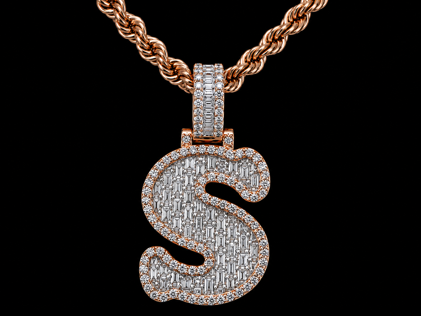 10K Rose Gold S Initial Diamond Pendant – 1. 28 CT Angelica Jewellers