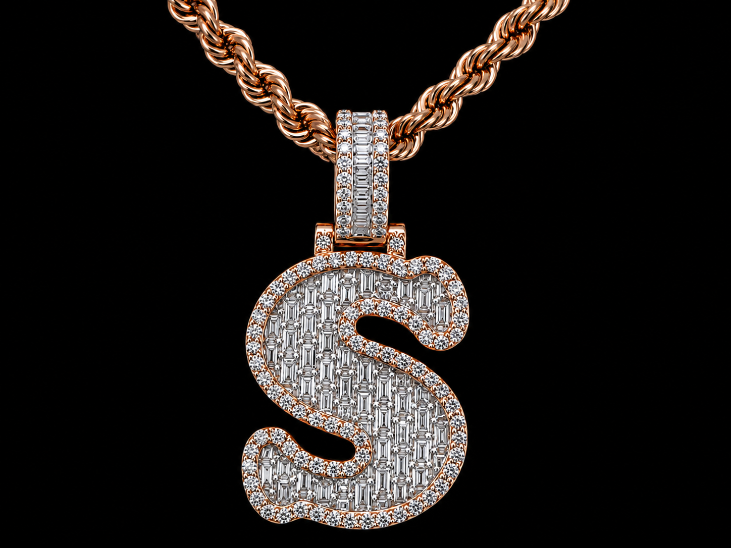 10K Rose Gold S Initial Diamond Pendant – 1. 28 CT Angelica Jewellers
