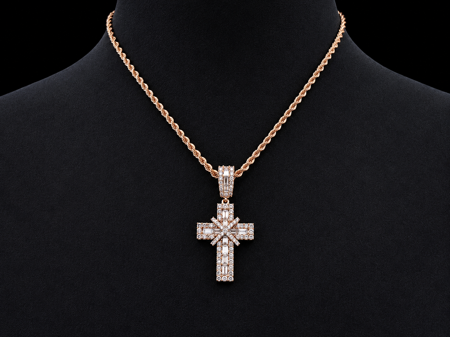 10K Rose Gold Two-Tone Diamond Cross Pendant – 2.55 CT Angelica Jewellers