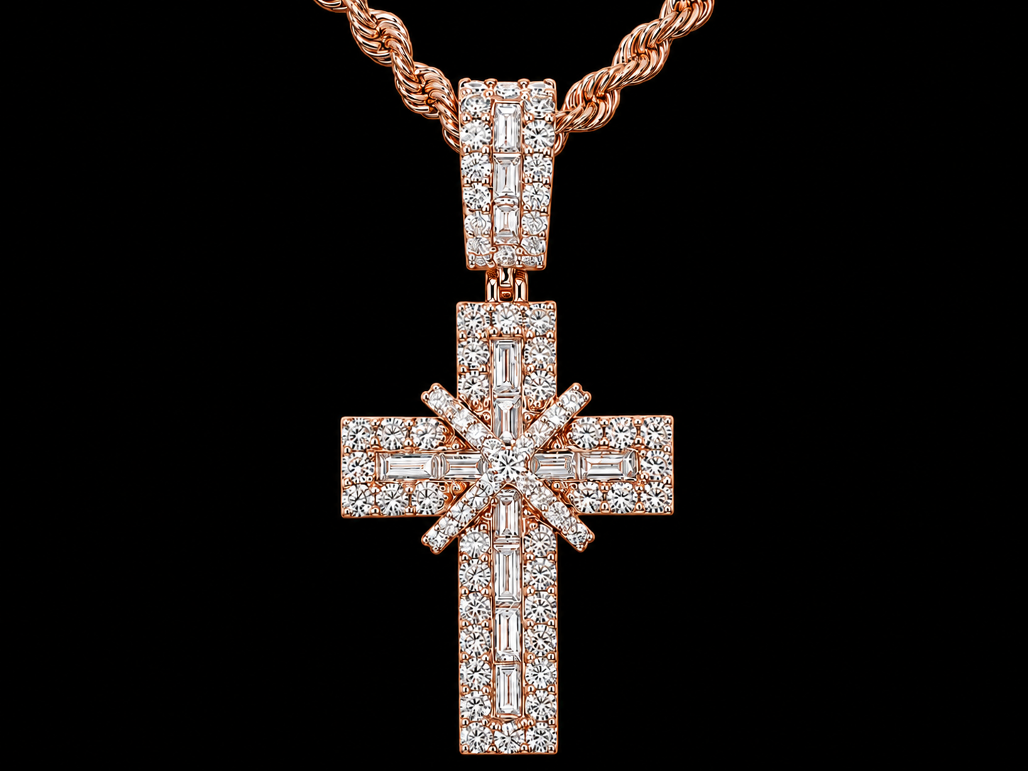 10K Rose Gold Two-Tone Diamond Cross Pendant – 2.55 CT Angelica Jewellers