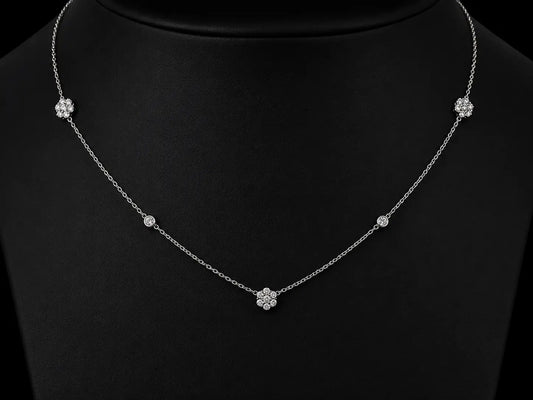 14K White Gold Diamond Station Necklace with Cluster &amp; Bezel-Set Diamonds – 0.67 CT Angelica Jewellers