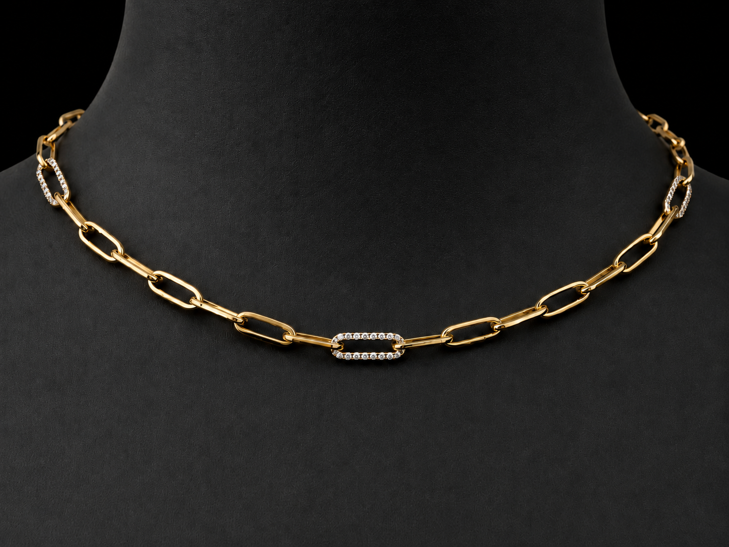 14K Two-Tone Gold Three-Station Diamond Paperclip Necklace – 0.80 CT Angelica Jewellers