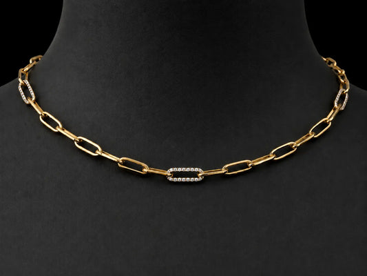 14K Two-Tone Gold Three-Station Diamond Paperclip Necklace – 0.80 CT Angelica Jewellers