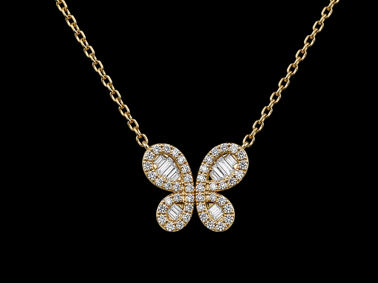 14K Yellow Gold Diamond Butterfly Necklace Angelica Jewellers