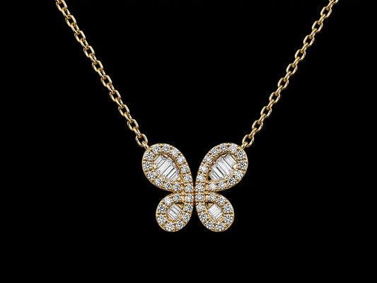 14K Yellow Gold Diamond Butterfly Necklace Angelica Jewellers