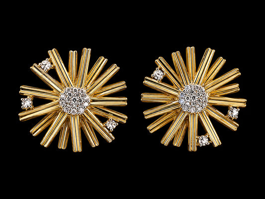 14K Yellow Gold Sunburst Diamond Stud Earrings – 0.21 CT SI1 G–F Diamonds | Vintage-Inspired Radiant Design superbell