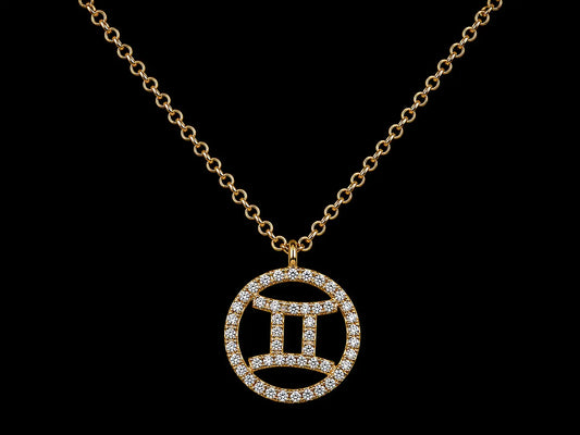 14K Yellow Gold Gemini Zodiac Natural Diamond Necklace – 0.13 CT Angelica Jewellers
