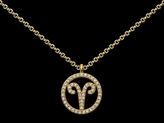 14K Yellow Gold Aries Zodiac Natural Diamond Necklace – 0.13 CT Angelica Jewellers