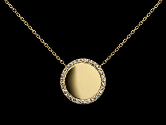 14K Yellow Gold Engravable Natural Diamond Round Pendant Necklace – 0.11 CT Angelica Jewellers