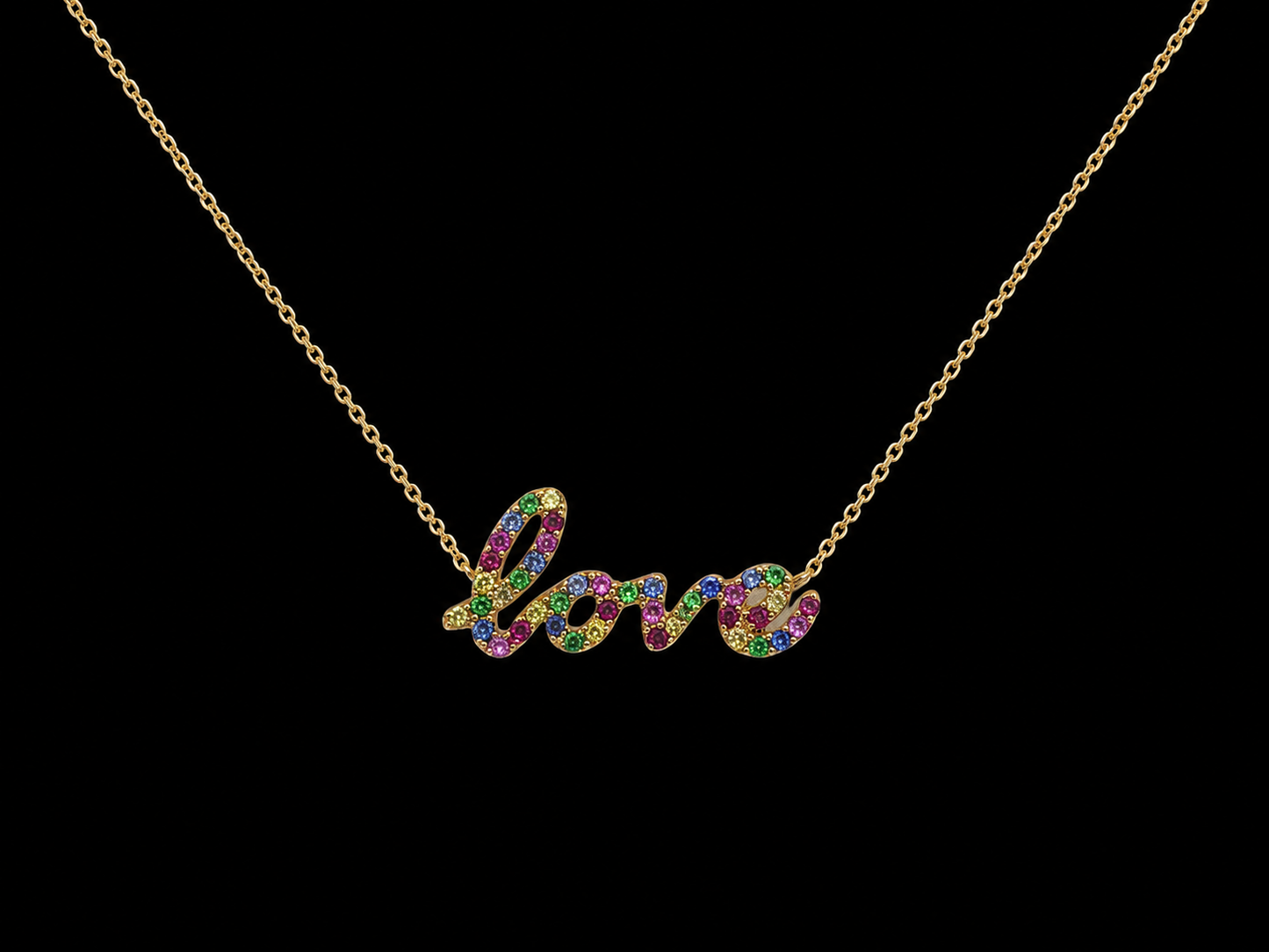 14K Rose Gold Multi-Color Gemstone "Love" Necklace | 0.45 CTW Angelica Jewellers
